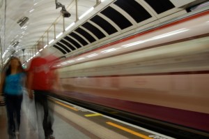 Angel Tube station moving train